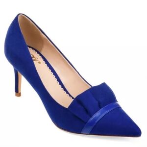 Blue Pointed Toe Mid-heel Suede Pumps